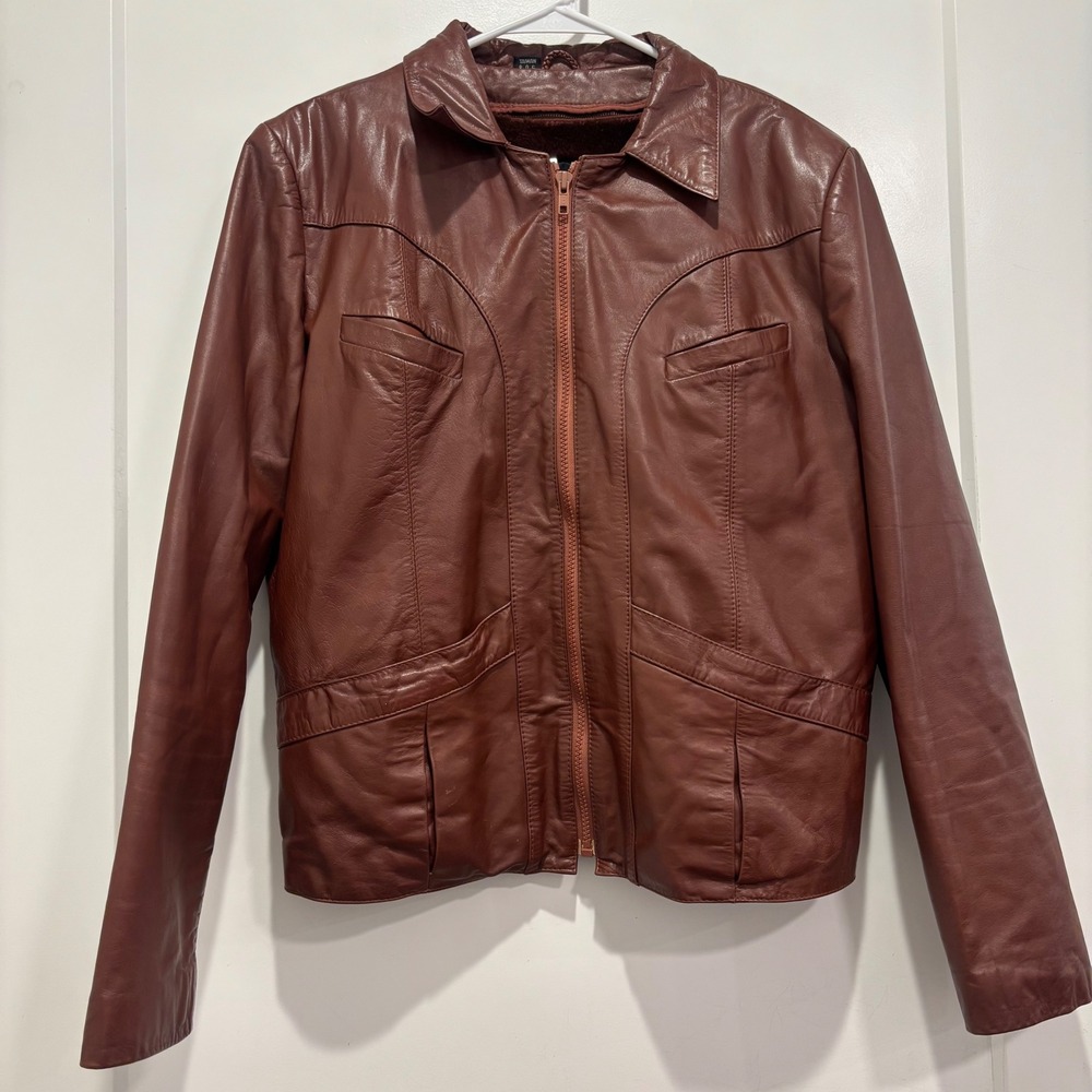 Vintage Wilson Genuine Leather Western Brown Jacket Acrylic Pile Lined Full Zip